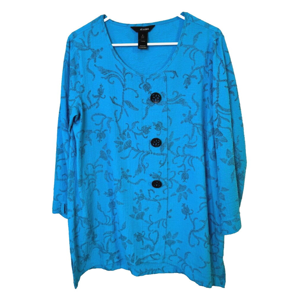 Ali Miles Women's Top Size Medium Artsy Lagenlook Art Button Floral